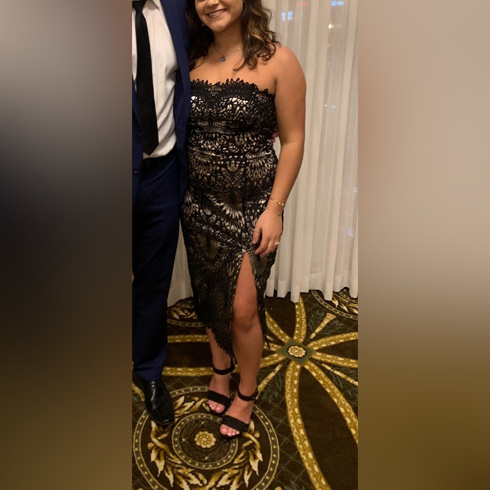 Lulu's Black Strapless Lace Dress